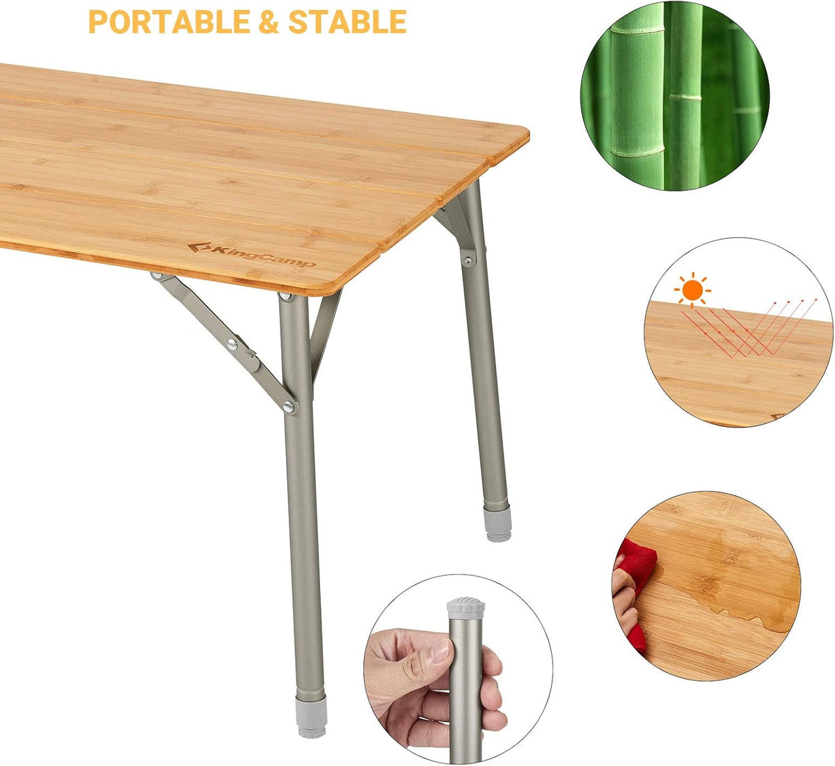 Bamboo Portable Folding Camping Table with Carry Bag N872539