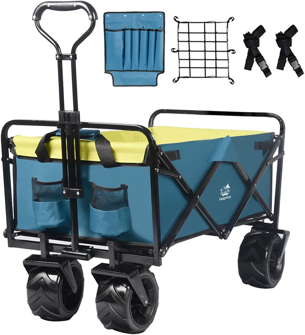 Heavy Duty Foldable Beach Cart with All-Terrain Wheels and Cargo Net R5093