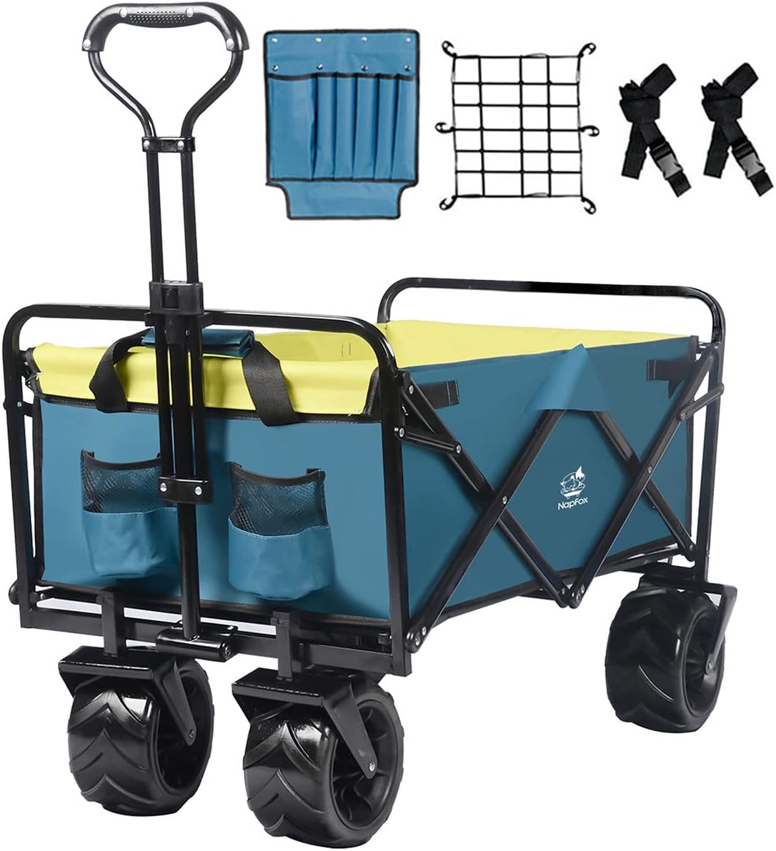 Heavy Duty Foldable Beach Cart with All-Terrain Wheels and Cargo Net R5093