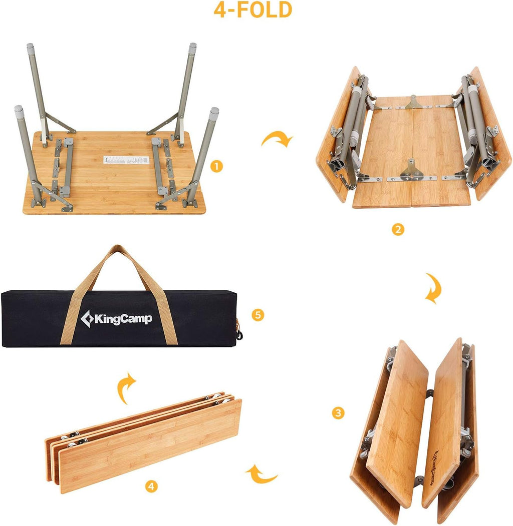 Bamboo Portable Folding Camping Table with Carry Bag N872539