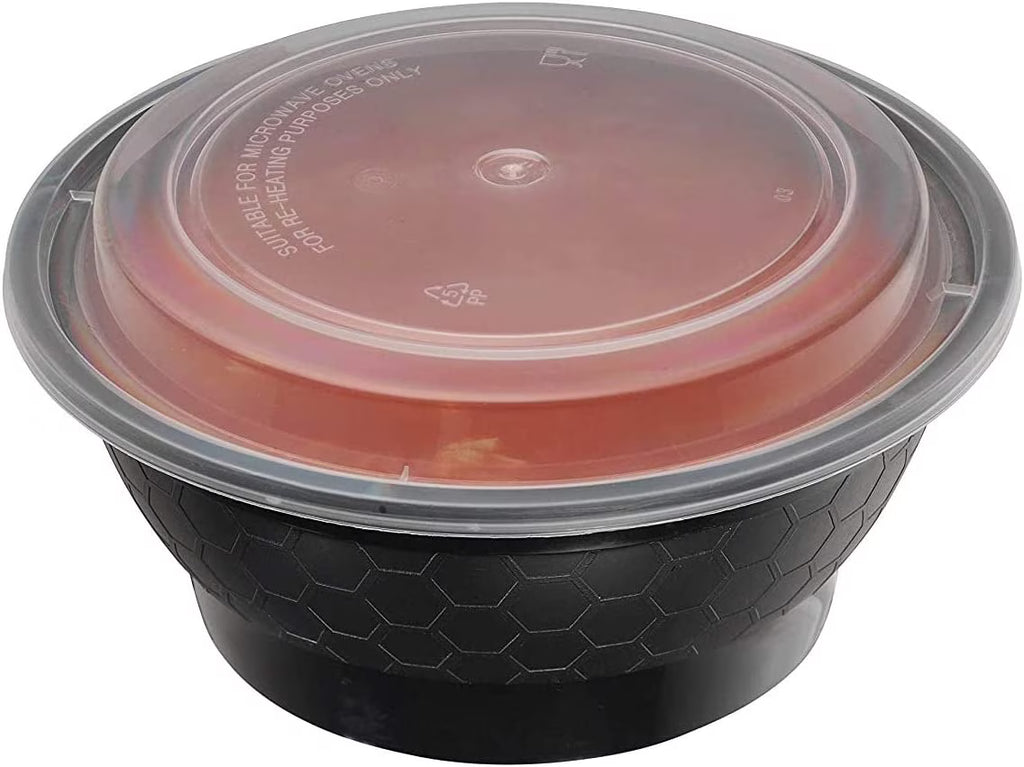 50 Pack 40 oz Black Round Meal Prep Containers with Lids H4202