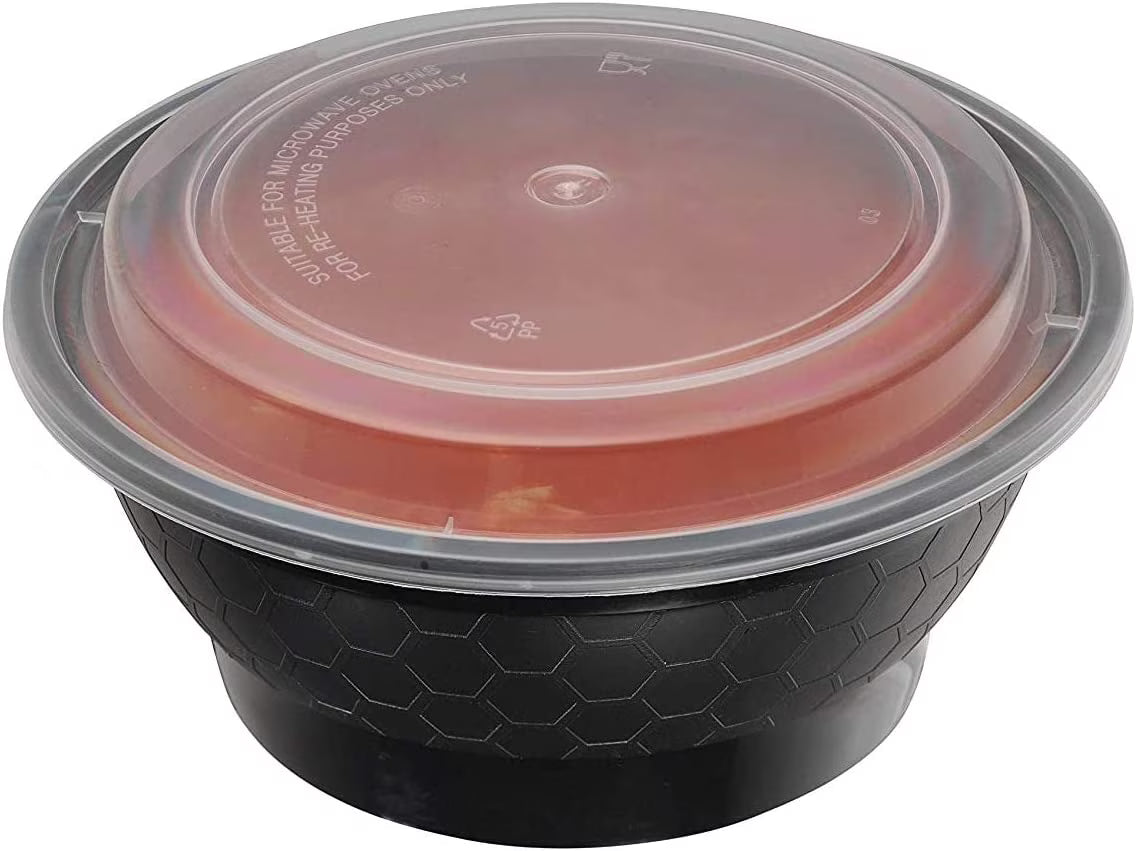 50 Pack 40 oz Black Round Meal Prep Containers with Lids H4202