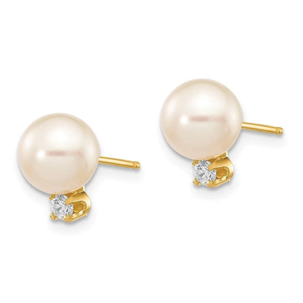 14kt Yellow Gold Freshwater Cultured Pearl Diamond Post Earrings P594