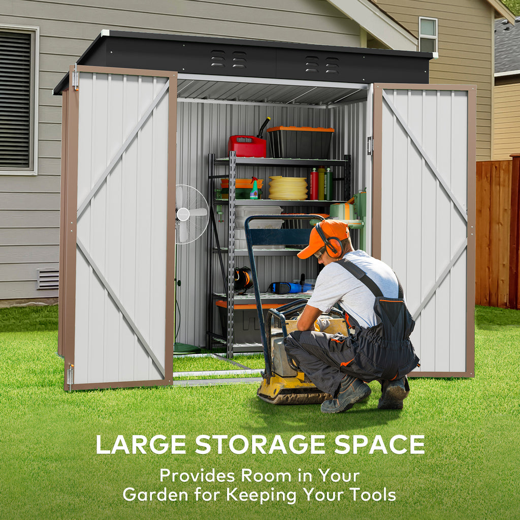 Light Brown Outdoor Storage Shed with Lockable Doors R92069