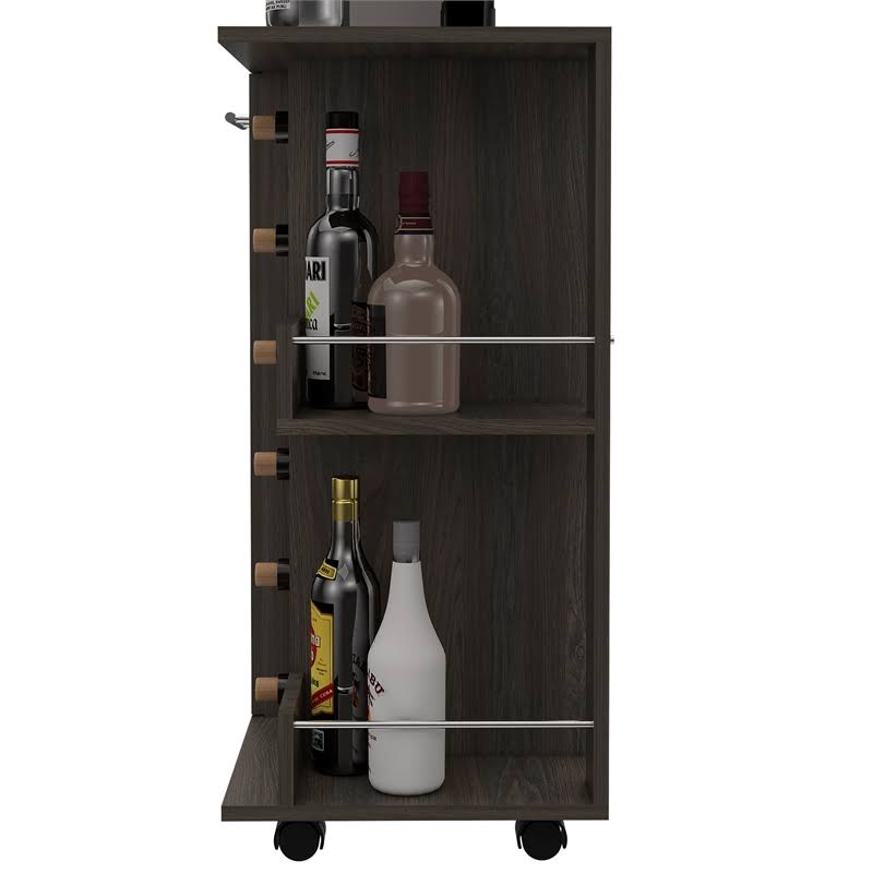 Espresso Bar Cart Cabinet with 6-Cubbies and 2-Shelves B698