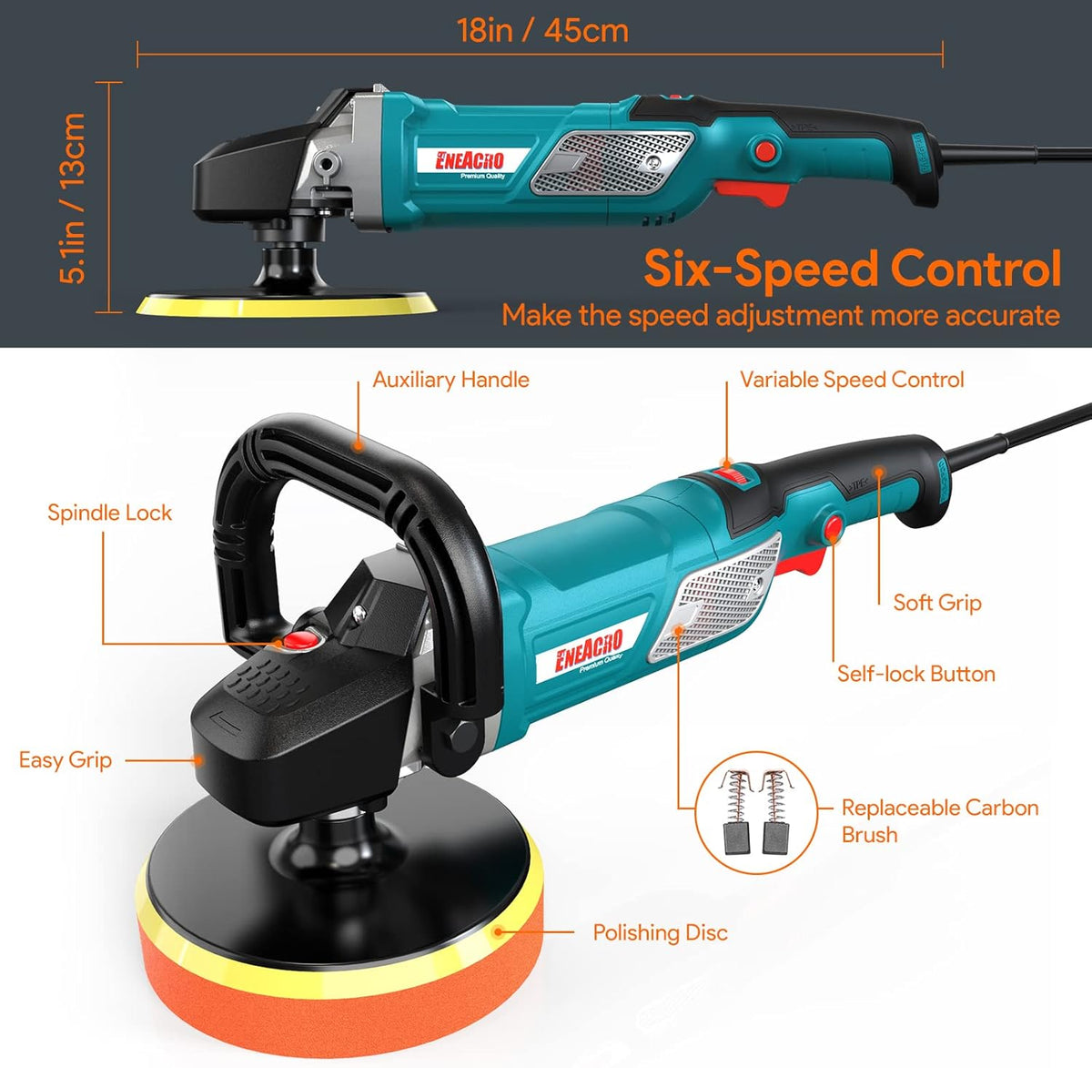 12 Amp 6-inch/7-inch Variable Speed Car Polisher, Pack of 2 V753