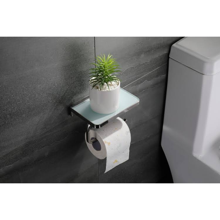 Gun Metal Stainless Steel White Glass Shelf with Toilet Paper Holder U2138