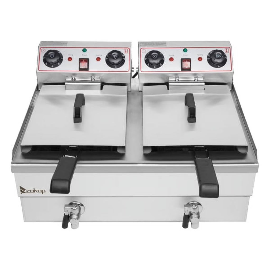 16.9QT / 16L Total Capacity Stainless Steel Faucet Double Tank Deep Fryer Y192527