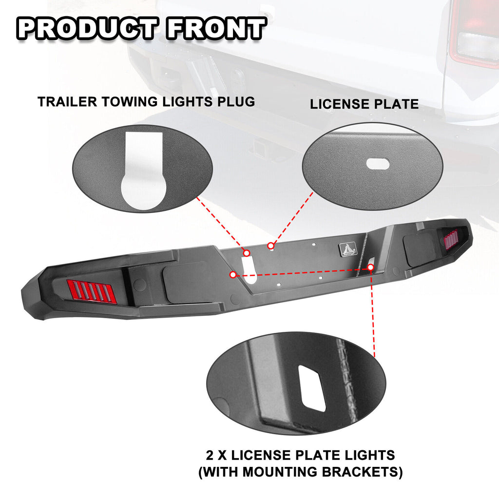 Steel Full Width Rear Bumper with 2 LED Lights D702