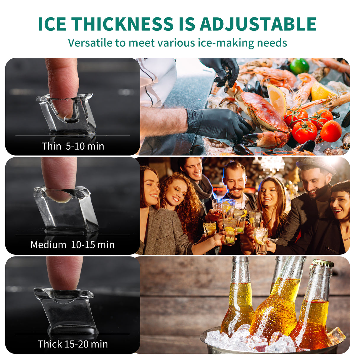 Commercial Ice Maker Machine 100lbs/24h with 33lbs Storage Bin, Stainless Steel Ice Scoop, Blue Light, Freestanding Ice Machine Water Bottle X1625
