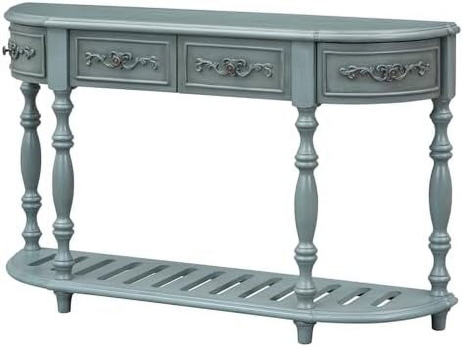 White Retro Curved Console Table with 2 Top Drawers and Solid Wooden Frame K302
