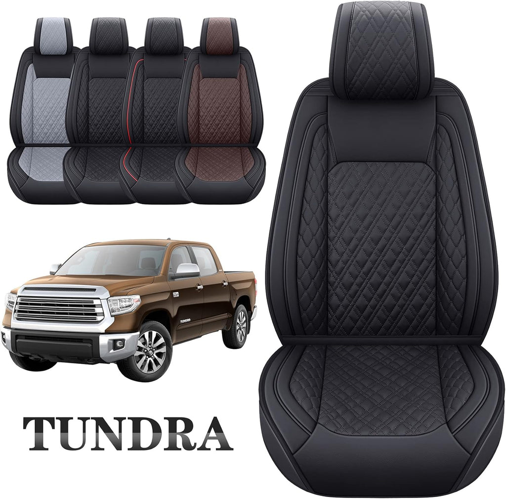 Black-Brown Waterproof Leather Seat Covers Full Set for Pickup Truck L33592