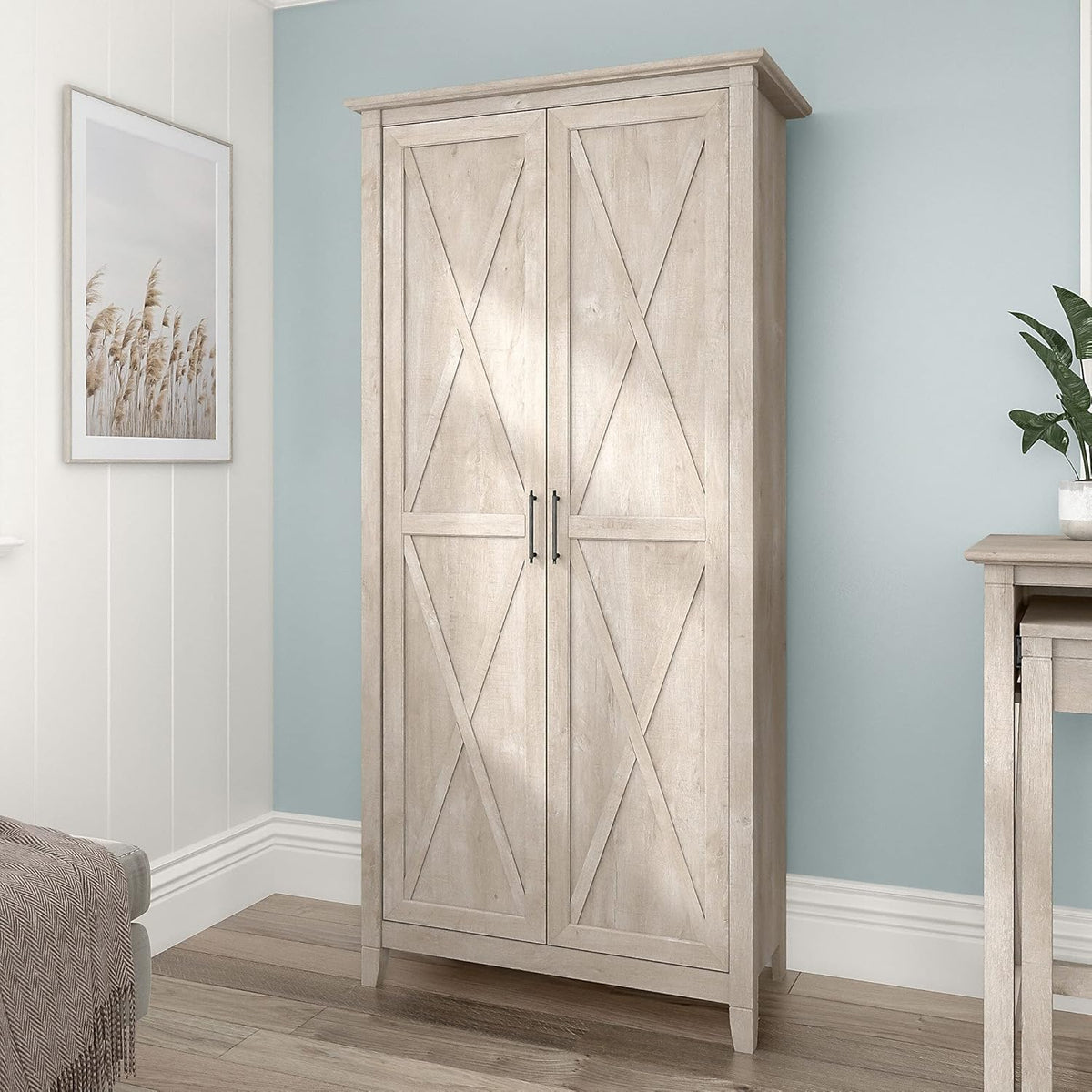 Washed Gray Tall Storage Cabinet with Doors P684148
