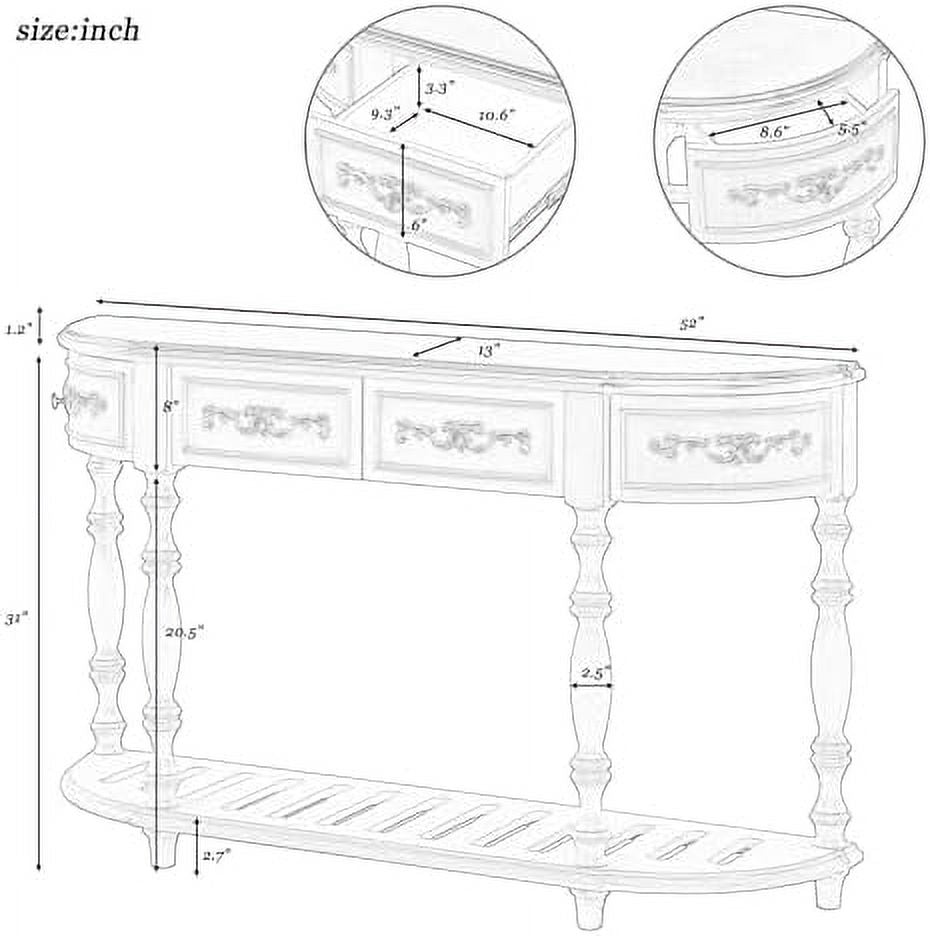 White Retro Curved Console Table with 2 Top Drawers and Solid Wooden Frame K302