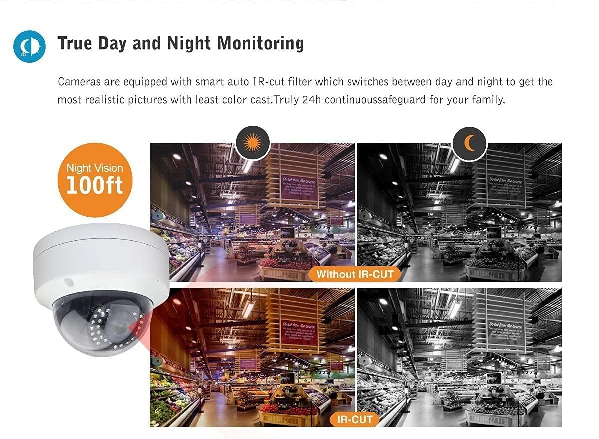 5MP PoE IP Dome Security Camera, 2.8mm Wide Angle, H.265 IP66 Waterproof Built-in Micphone/Audio R119