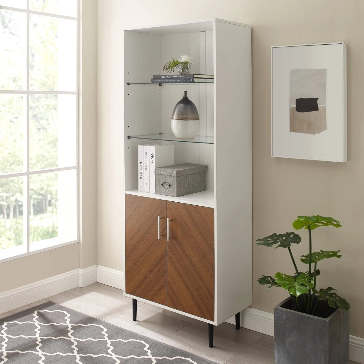 White Acorn Bookmatch Storage Cabinet U523
