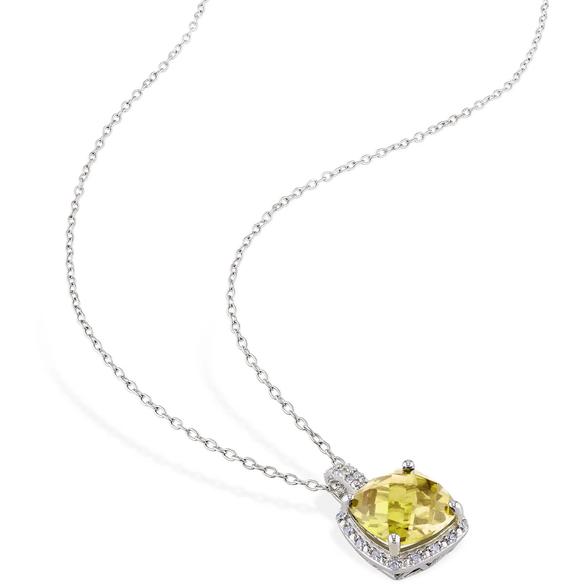 Sterling Silver Citrine and Diamond Halo Pendant with Chain N38116