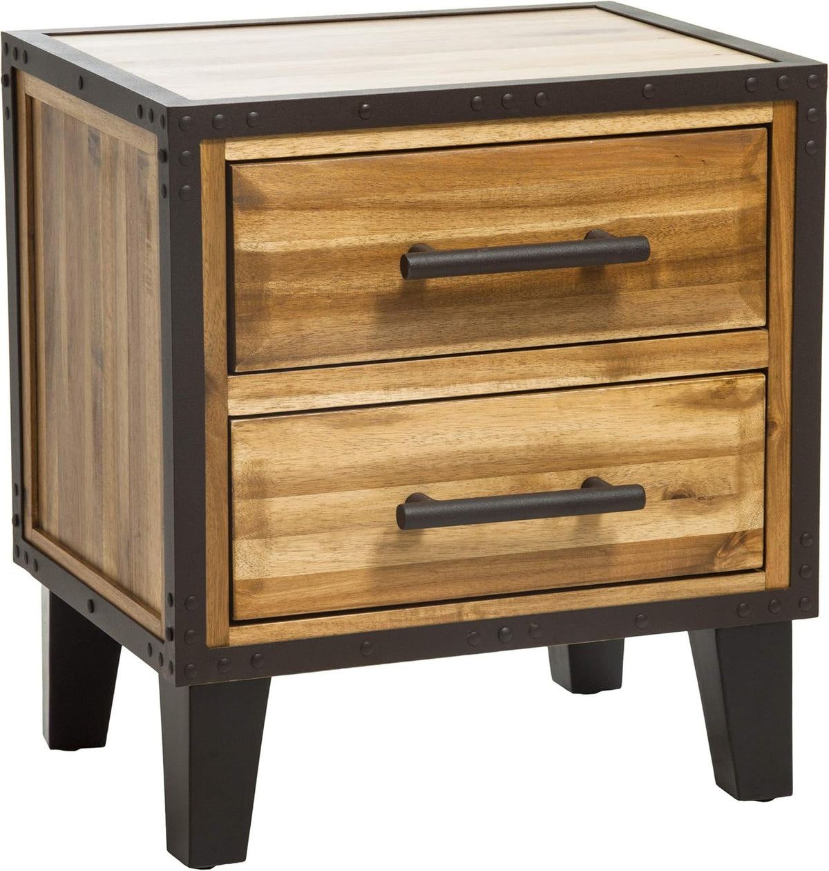 Natural Stained Acacia Wood Two Drawer Night Stand Z879