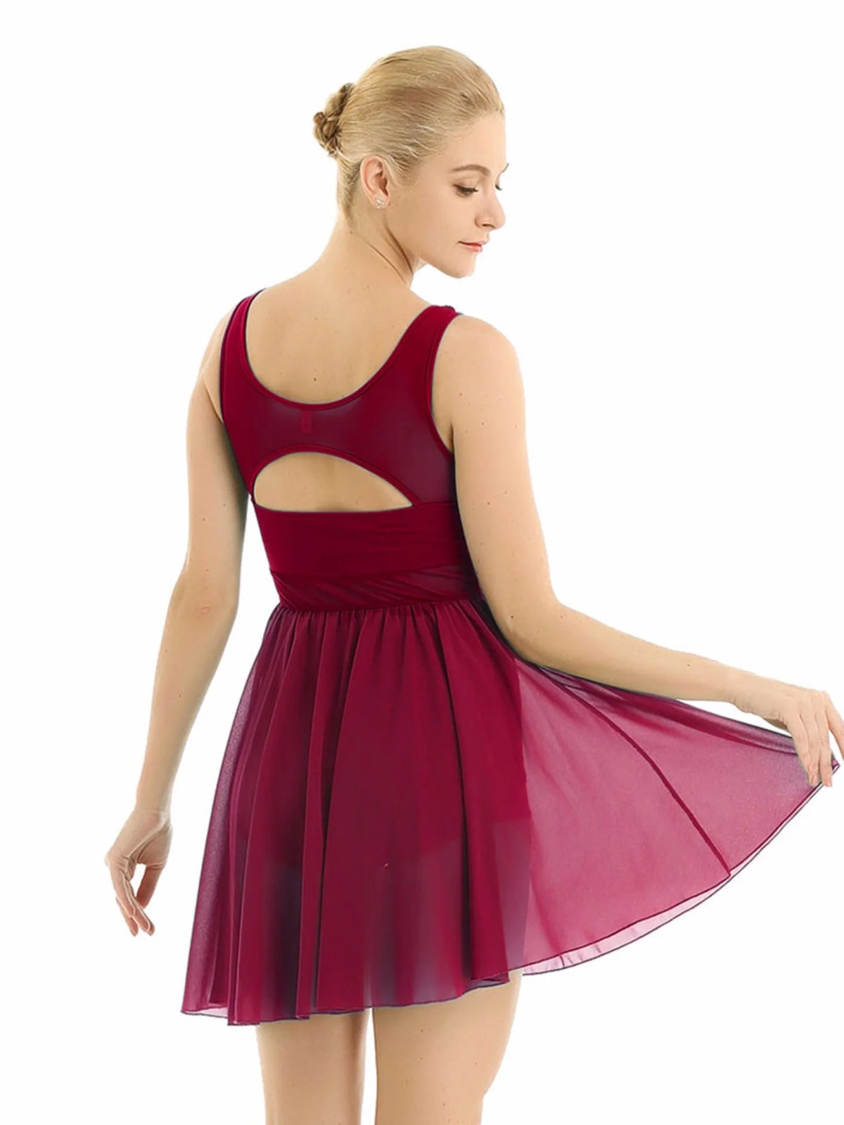 Chiffon Leotard Skirted Illusion V-Neck Dance Dress A448