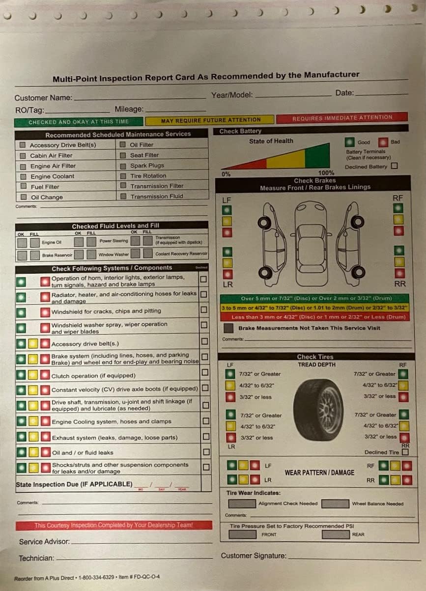 Multi-Point Inspection Form 2 Part 4 Color Pack of 2 G40043