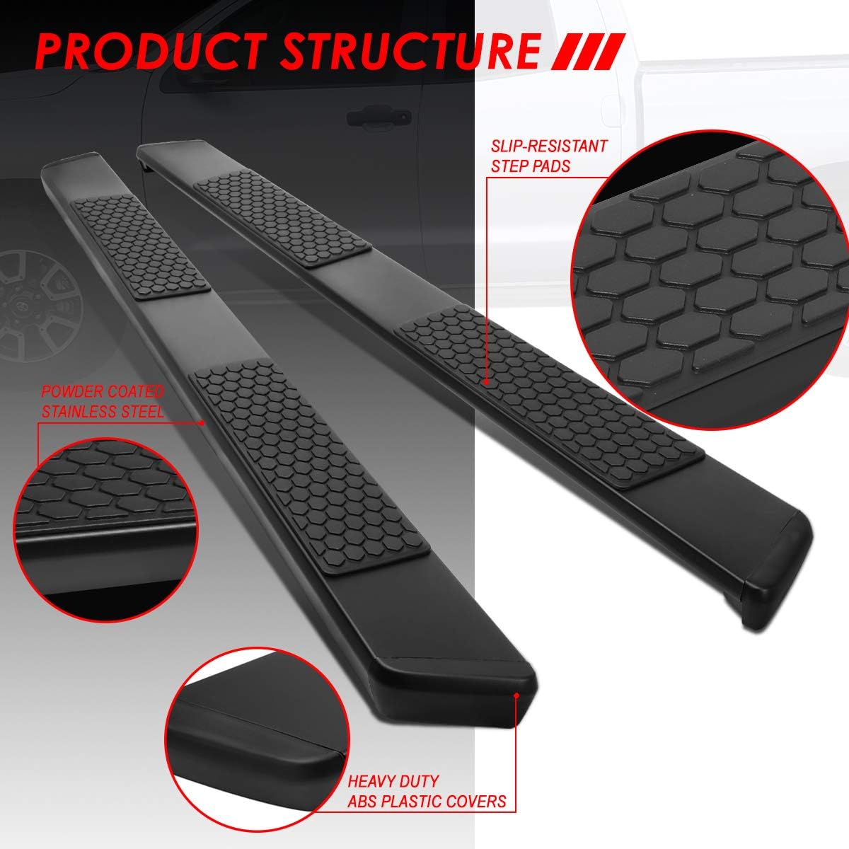 5.5 Inches Stainless Steel Black Powdercoated Side Step Nerf Bar Running Boards C8034