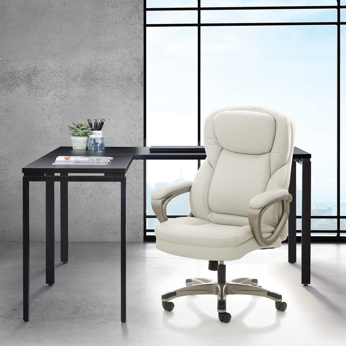 Cream Bonded Leather Executive Office Chair N99423