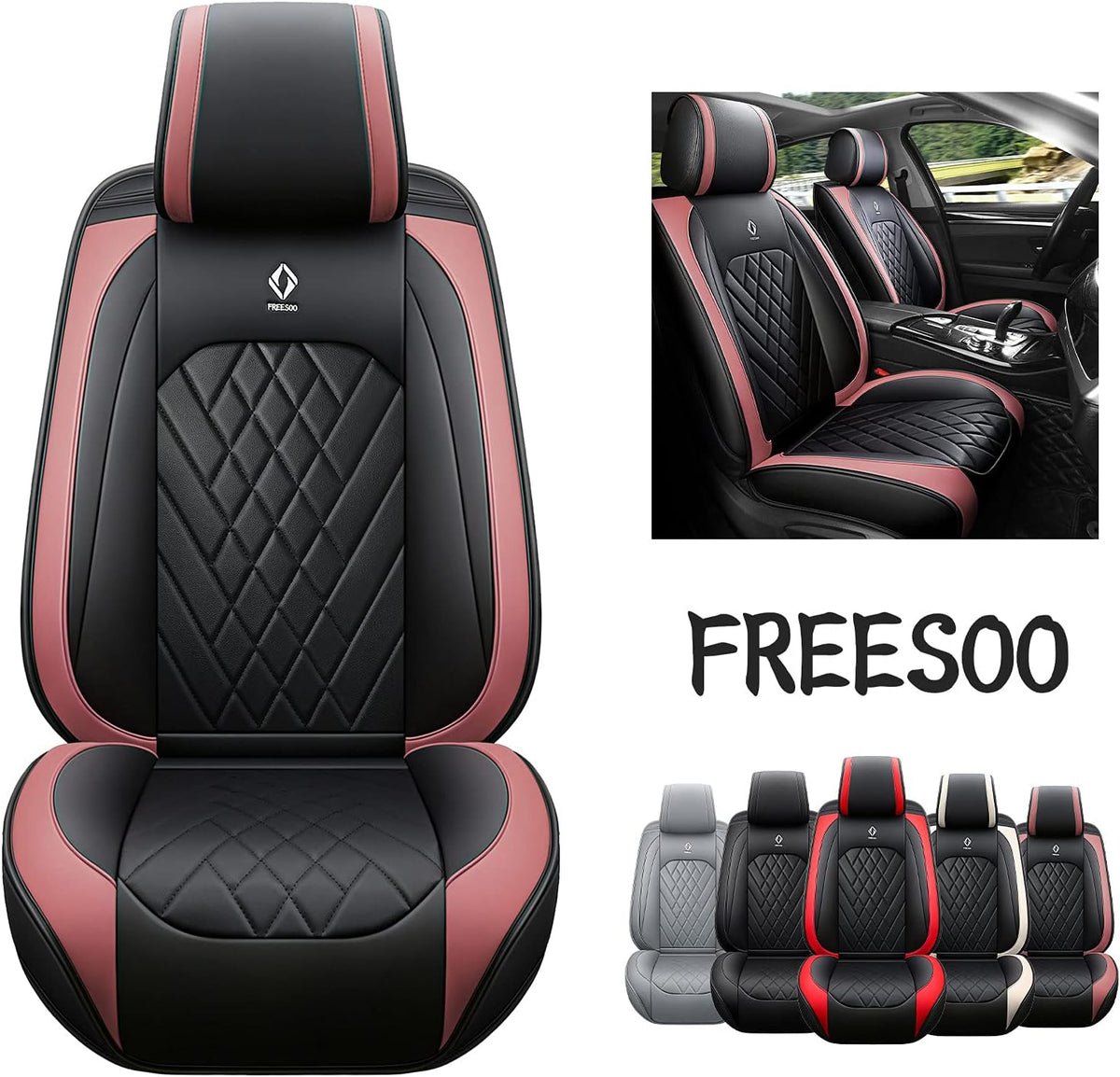 Grey Leather Car Seat Cover 2 Pcs A1624