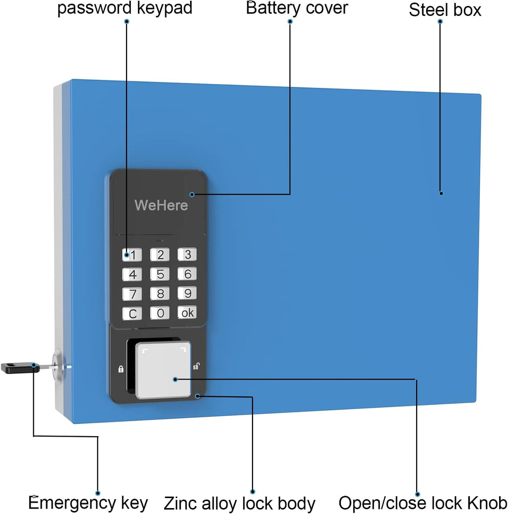 Key Lock Box with 16 Keys, Metal Key Cabinet Wall Mount, Digital Combination Code Lock Box U802