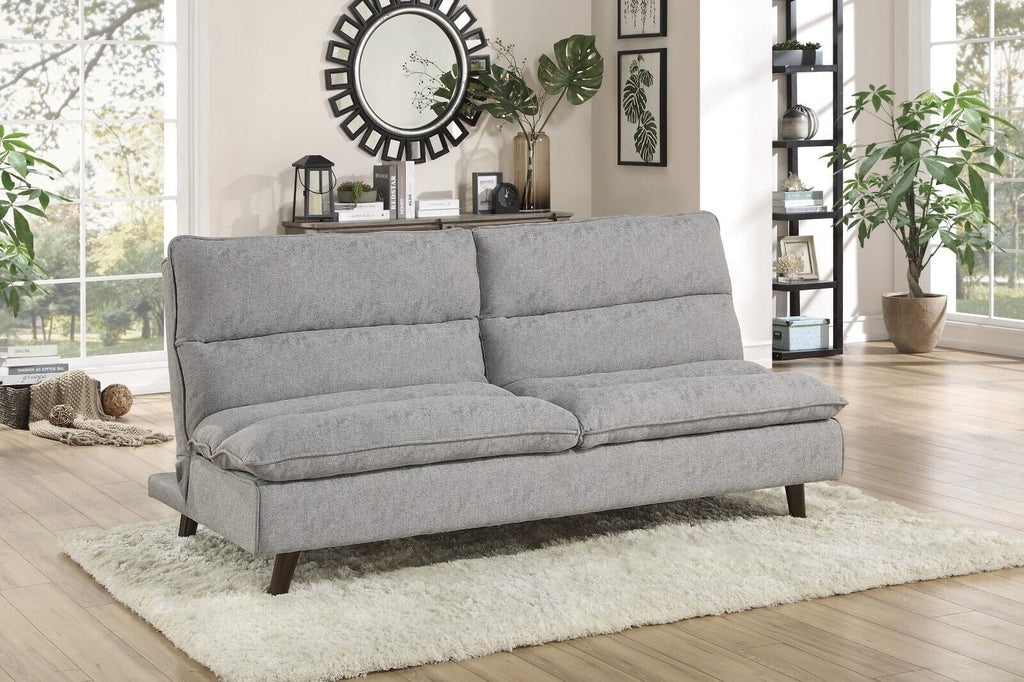 Grey Textured Fabric Convertible Sofa with Wooden Legs T554