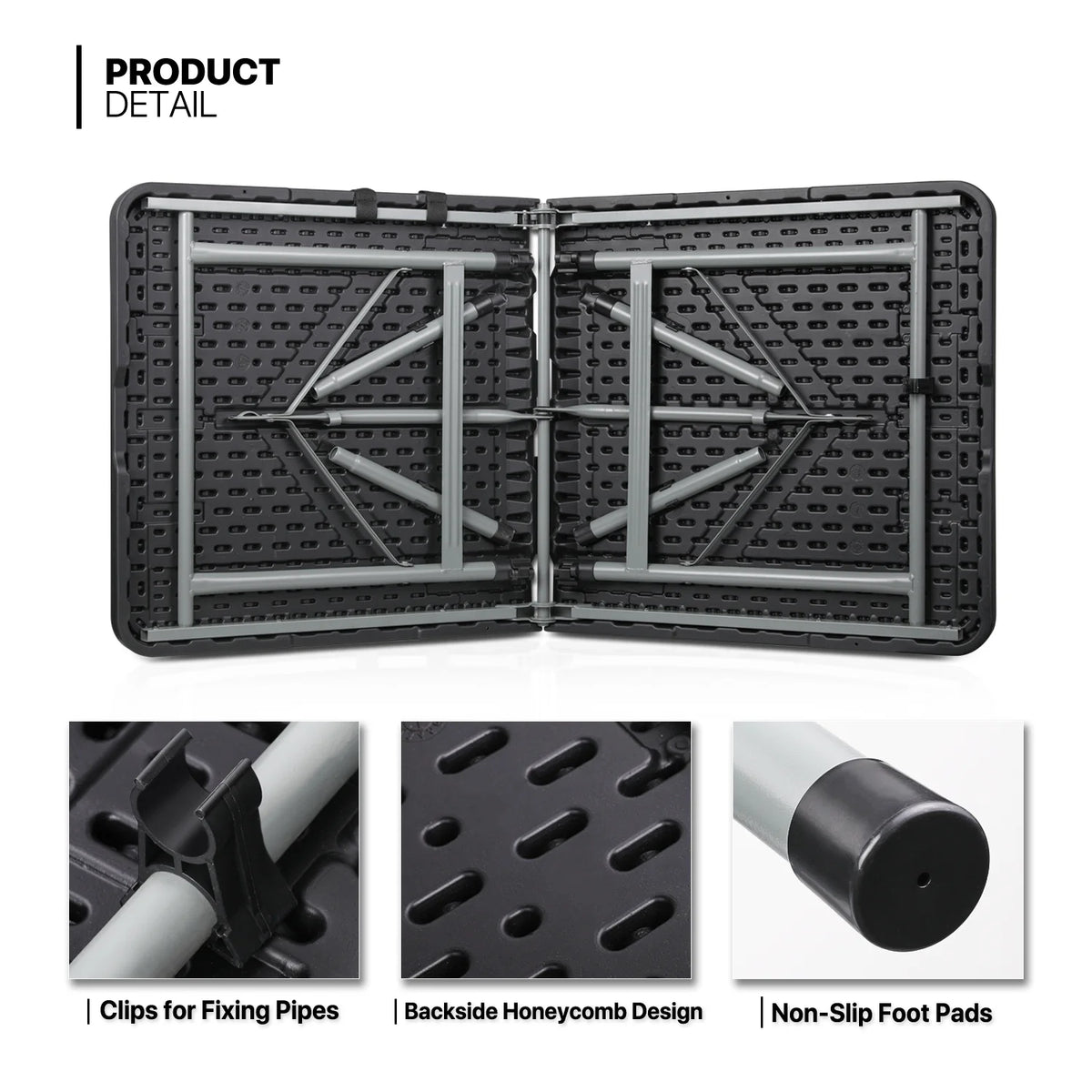 10 Pieces Plastic Folding Card Table with Carrying Handle, Black C35160