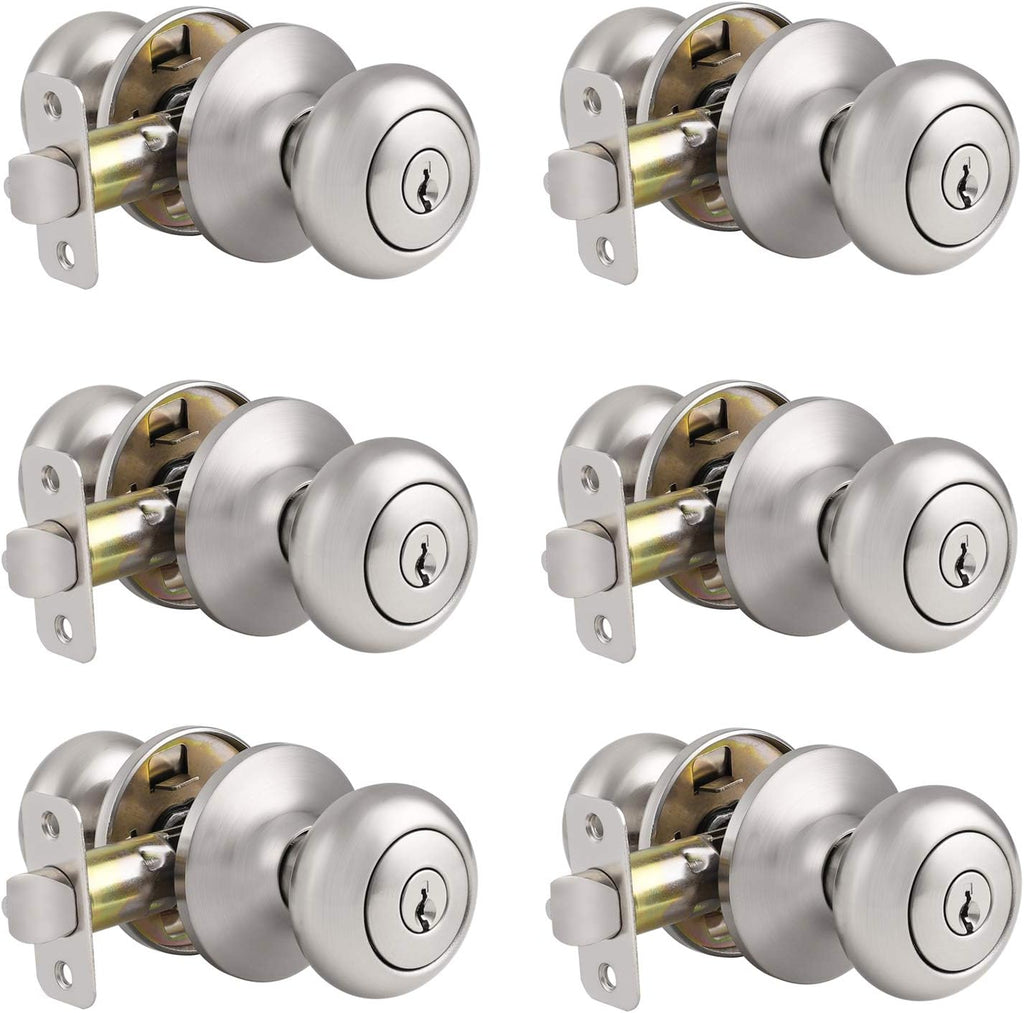 5 Pack Brushed Nickel Keyless Privacy Door Knobs H145