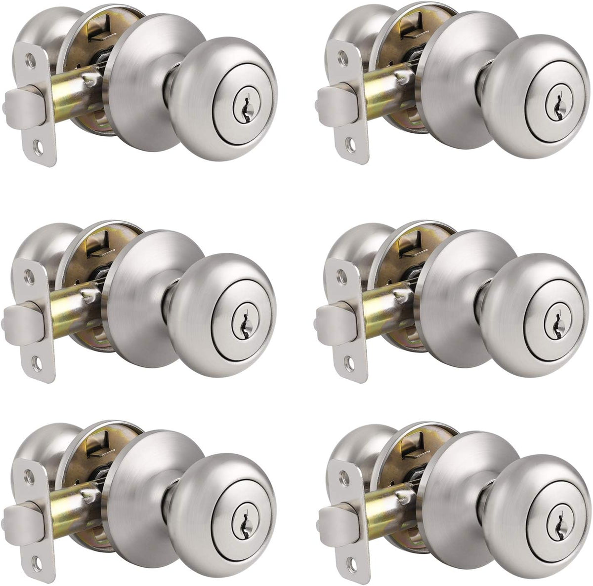5 Pack Brushed Nickel Keyless Privacy Door Knobs H145