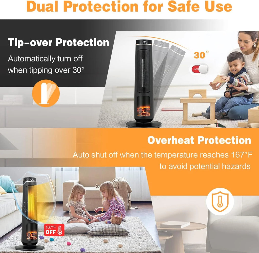 1500W Black Ceramic Tower Heater with Remote Control L39366