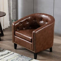 Dark Brown Faux Leather Tufted Barrel Chair H255
