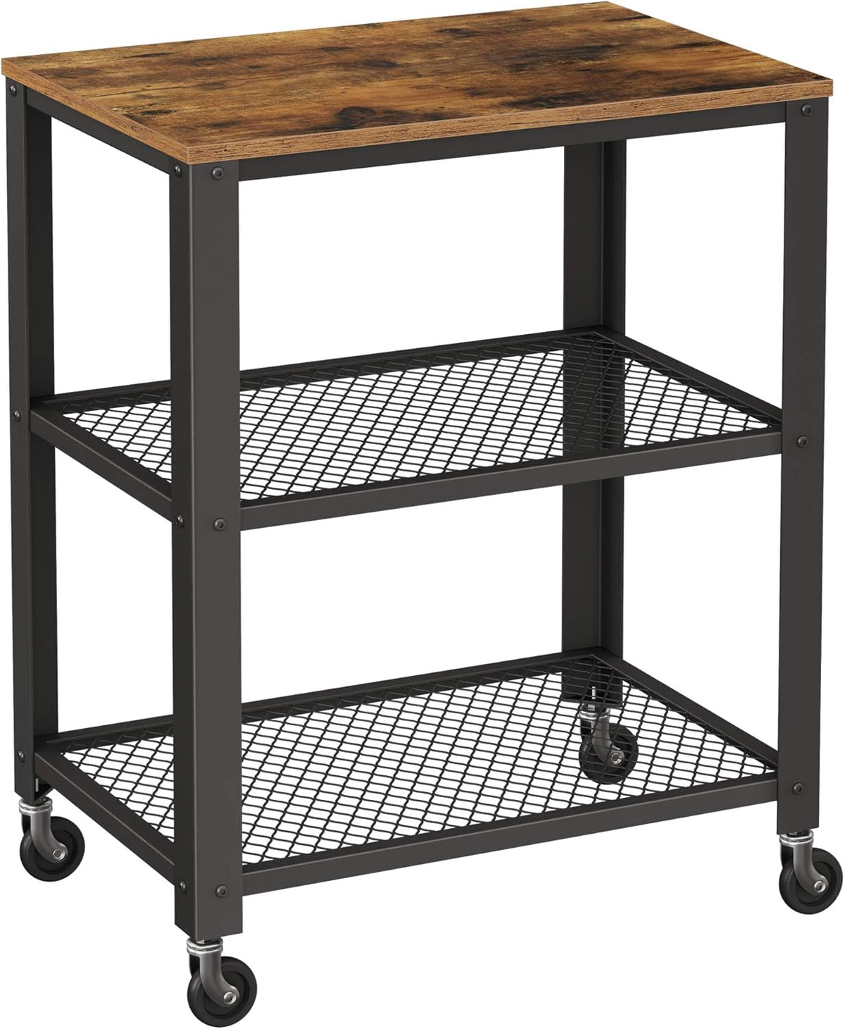 Rustic Brown 3-Tier Bar Cart on Wheels with Steel Frame L8581
