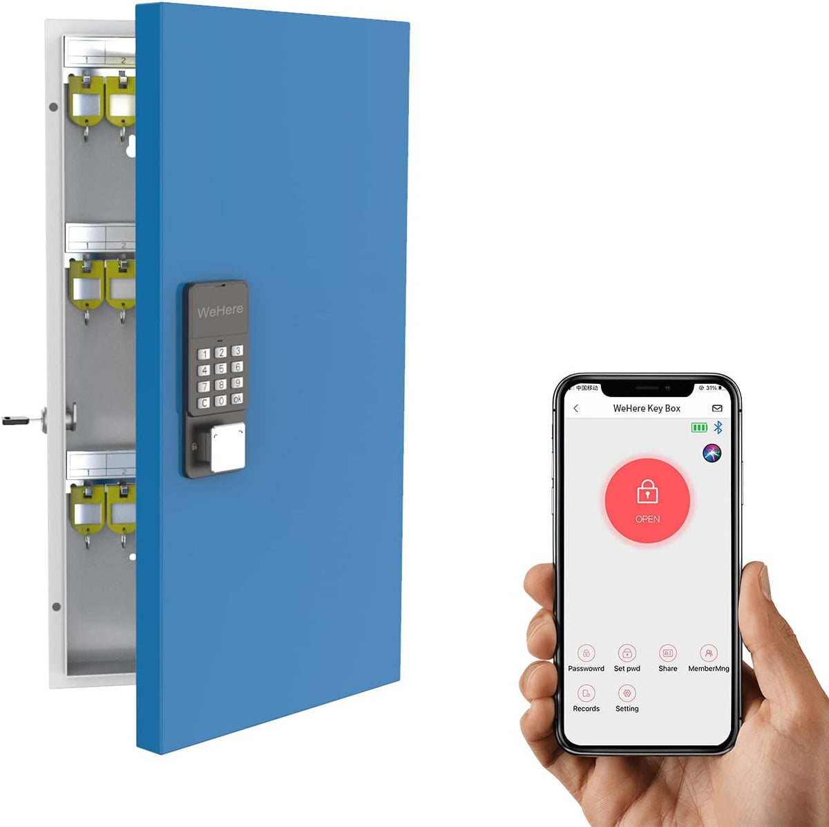 Key Lock Box with 16 Keys, Metal Key Cabinet Wall Mount, Digital Combination Code Lock Box U802