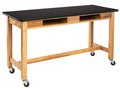Black Ash Wood Science Lab Table with Book Compartments and Casters J885973