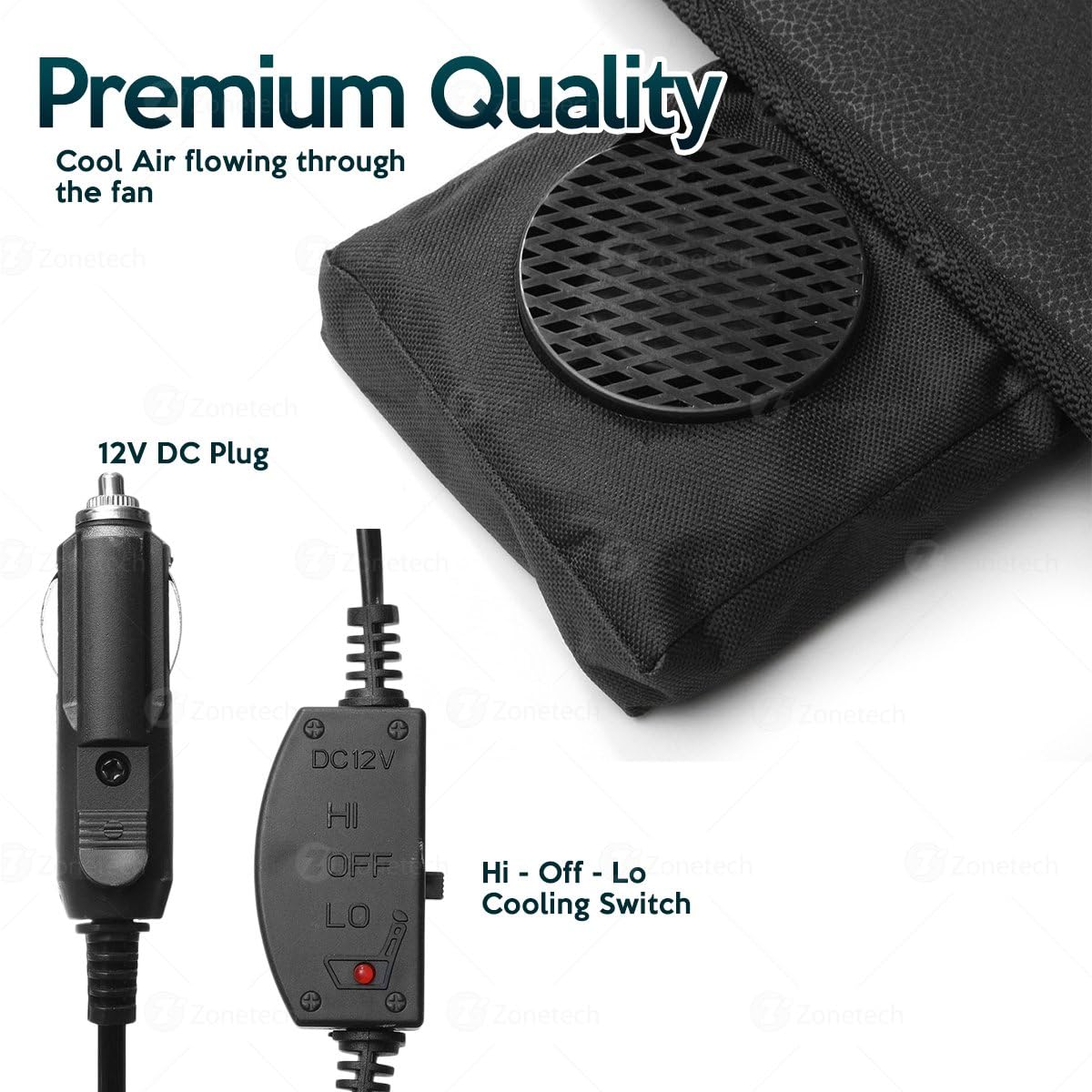 Black 12V Adjustable Cooling Car Seat Cushion S44782