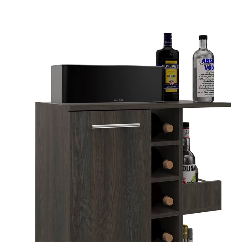 Espresso Bar Cart Cabinet with 6-Cubbies and 2-Shelves B698