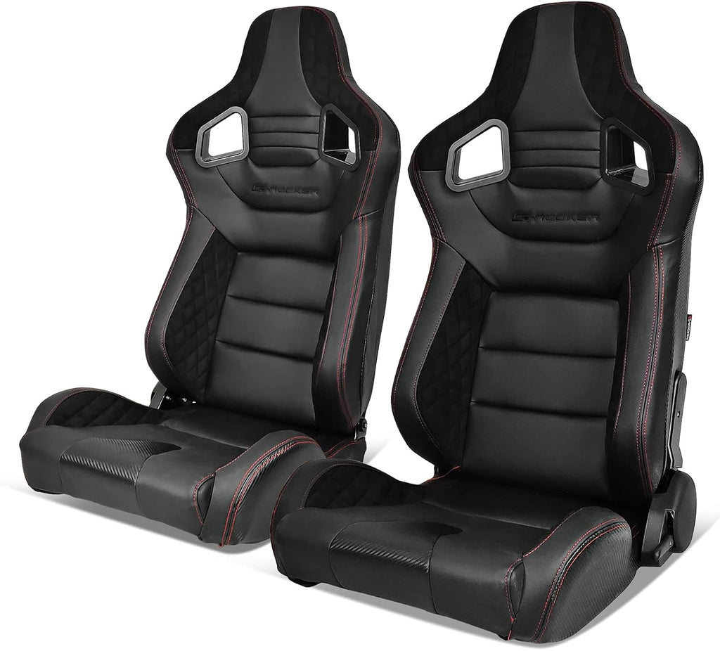 Red PU Leather Reclinable Racing Seats Pair with Dual Sliders Z2572