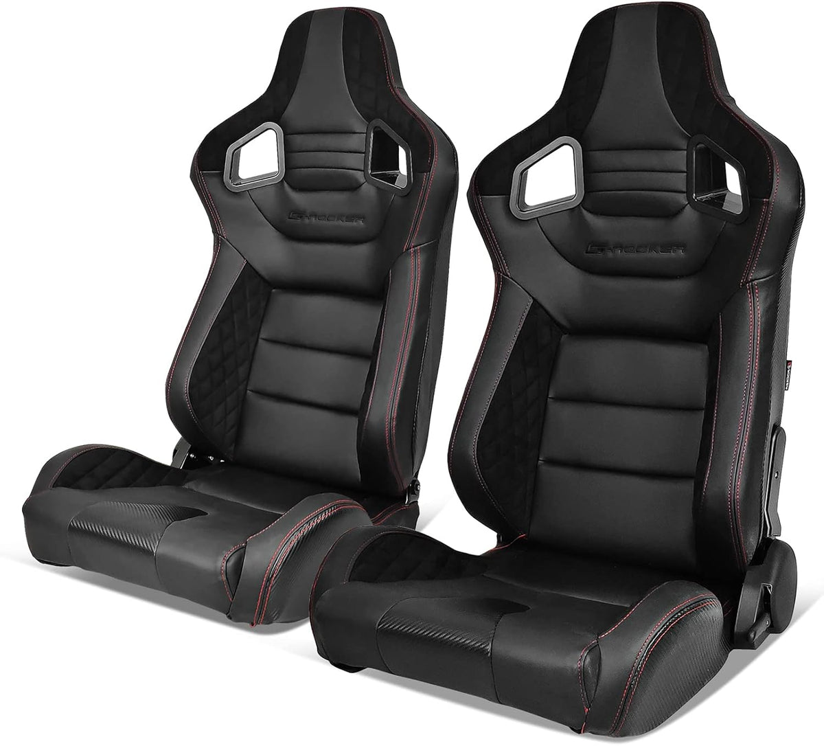 Red PU Leather Reclinable Racing Seats Pair with Dual Sliders Z2572