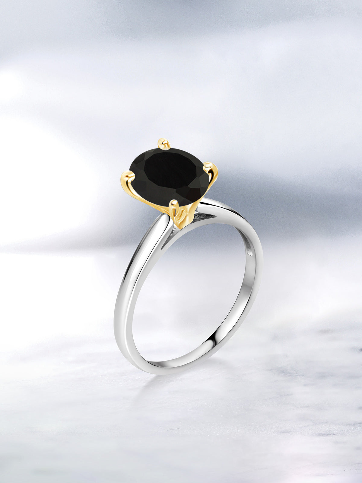 Oval Black Onyx 925 Silver 10K Yellow Gold Ring G227422