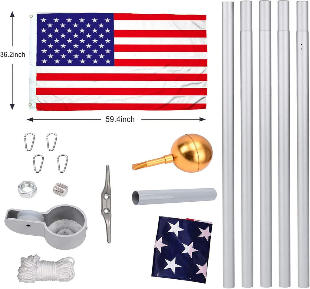 20FT Heavy Duty Aluminum Flag Pole Kit with 3x5 American Flag and Golden Ball N4995