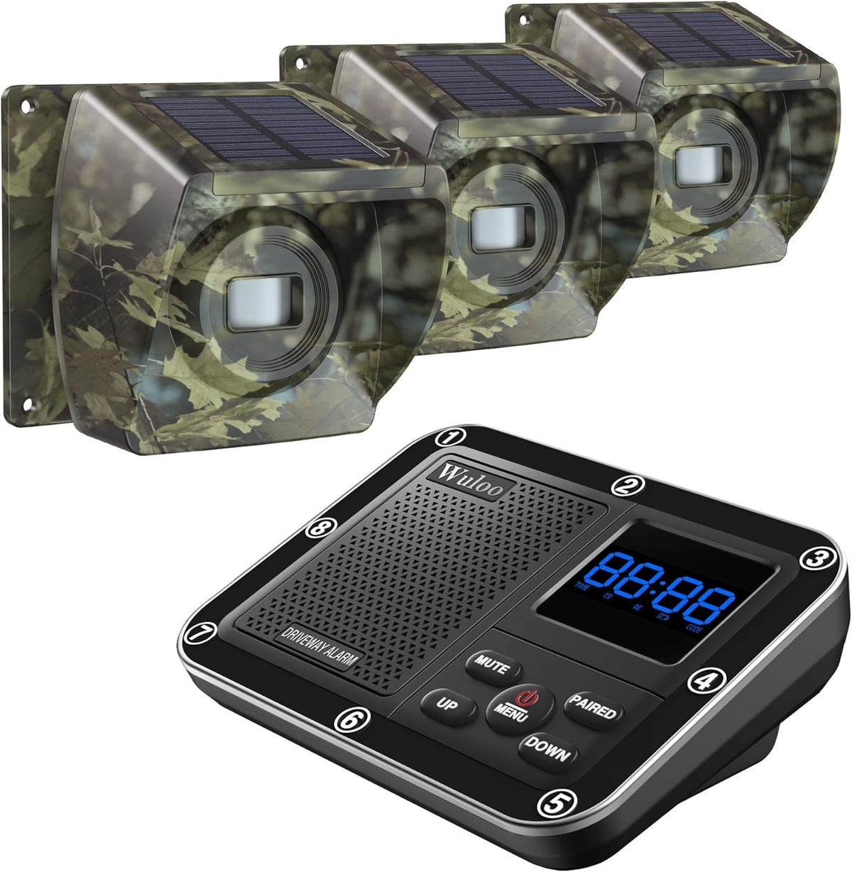 Solar Driveway Alarm Wireless Outdoor Motion Sensor Detector System with Rechargeable Battery Weatherproof Mute Mode E701