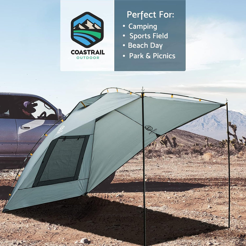 Grey Extra Large Car Canopy Sun Shelter with Side-Wall E796458