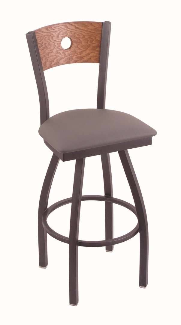 25x22 Counter Stool with Pewter Finish, Medium Grey Seat, Medium Oak Back, 360 Swivel Z37642