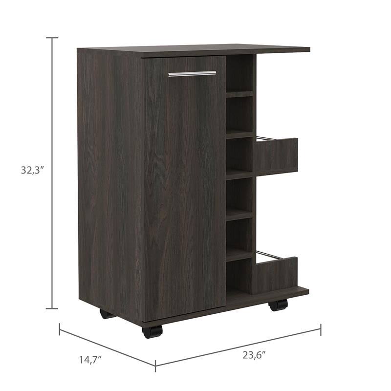 Espresso Bar Cart Cabinet with 6-Cubbies and 2-Shelves B698