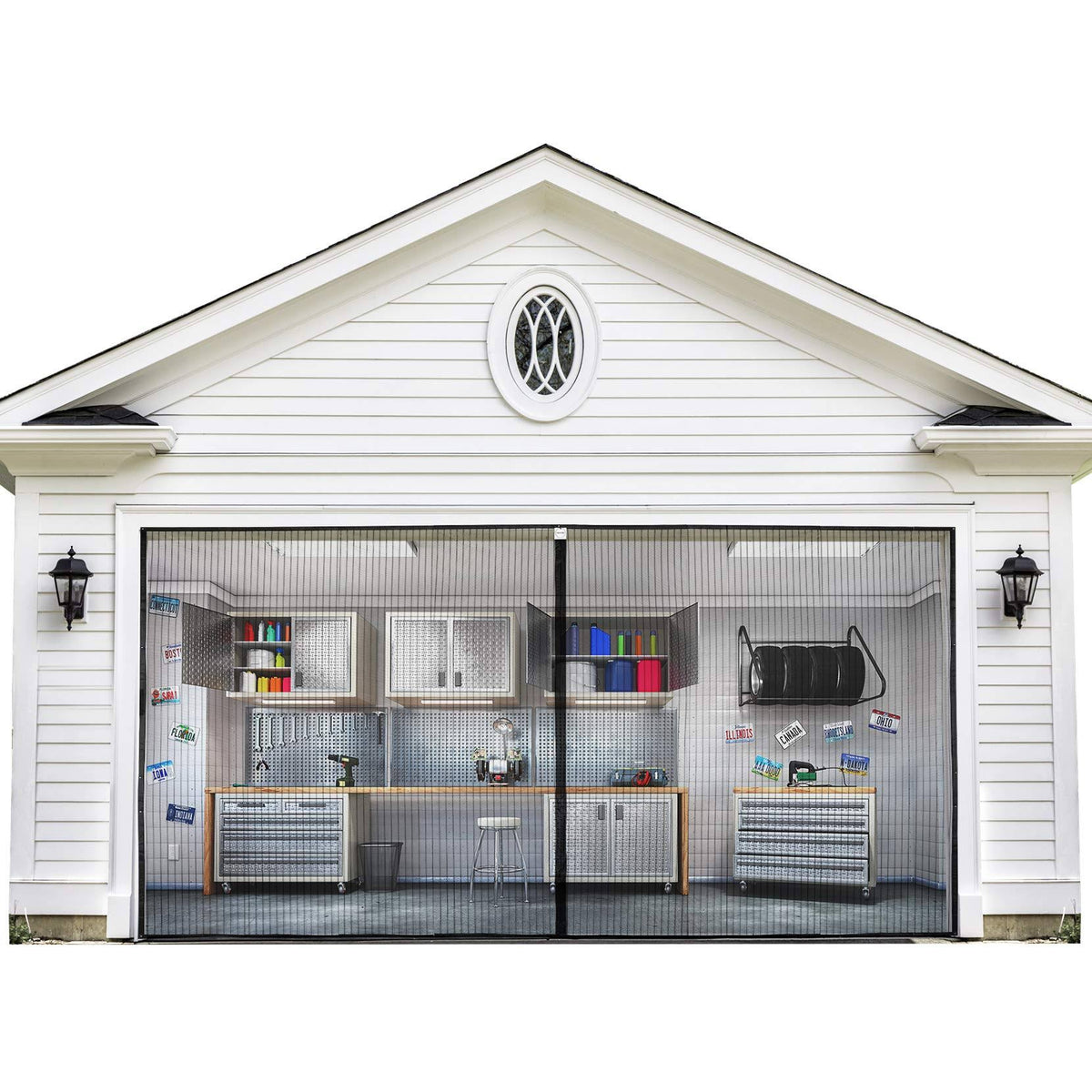 Magnetic Garage Door Screen 9x7ft with Heavy Duty Mesh Curtain I14766