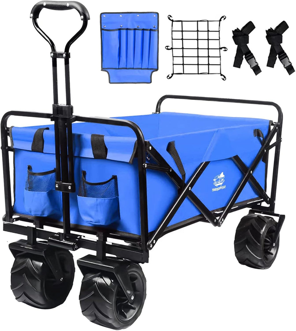 Heavy Duty Foldable Beach Cart with All-Terrain Wheels and Cargo Net R5093