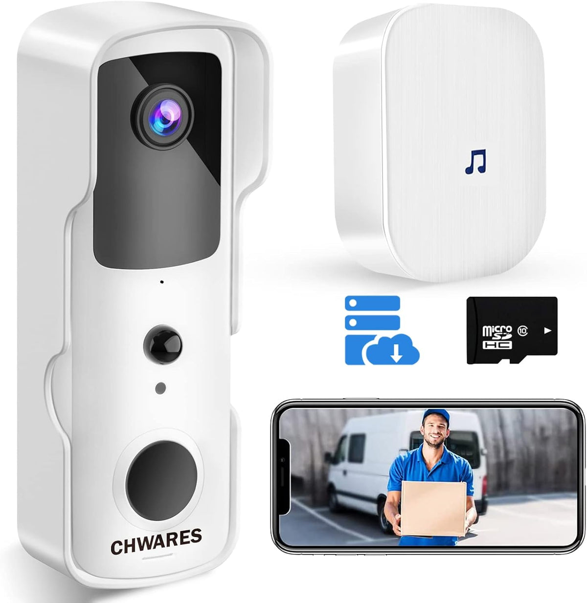 White Wireless WiFi Video Doorbell Camera with Chime I180956
